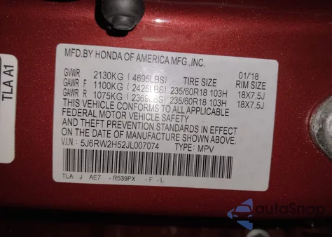 2018 Honda Cr-V Ex from USA, damaged, VIN 5J6RW2H52JL007074